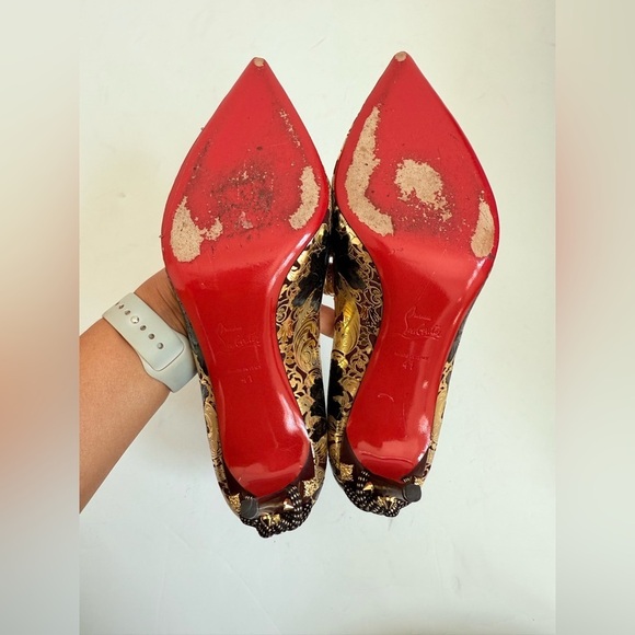 Christian Louboutin Black Gold Floral Laser Samurai Kanzai 85mm pumps EU 41 - Picture 6 of 11